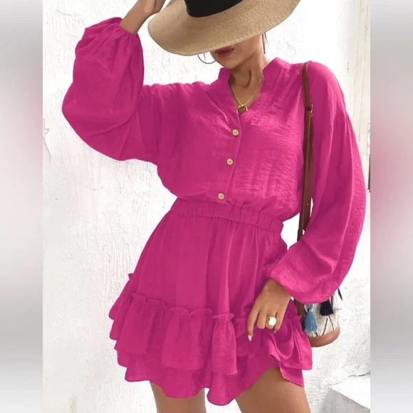 Lantern Sleeve Ruffle Hem Dress - Picture 7 of 10